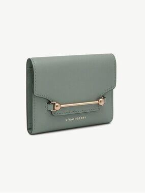 Strathberry Sage Green Multrees Wallet with Gold Bar Hardware